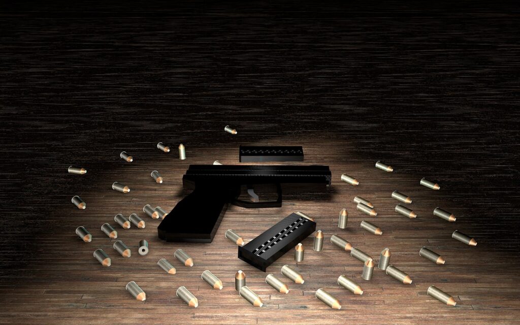 weapon, cartridges, pistol