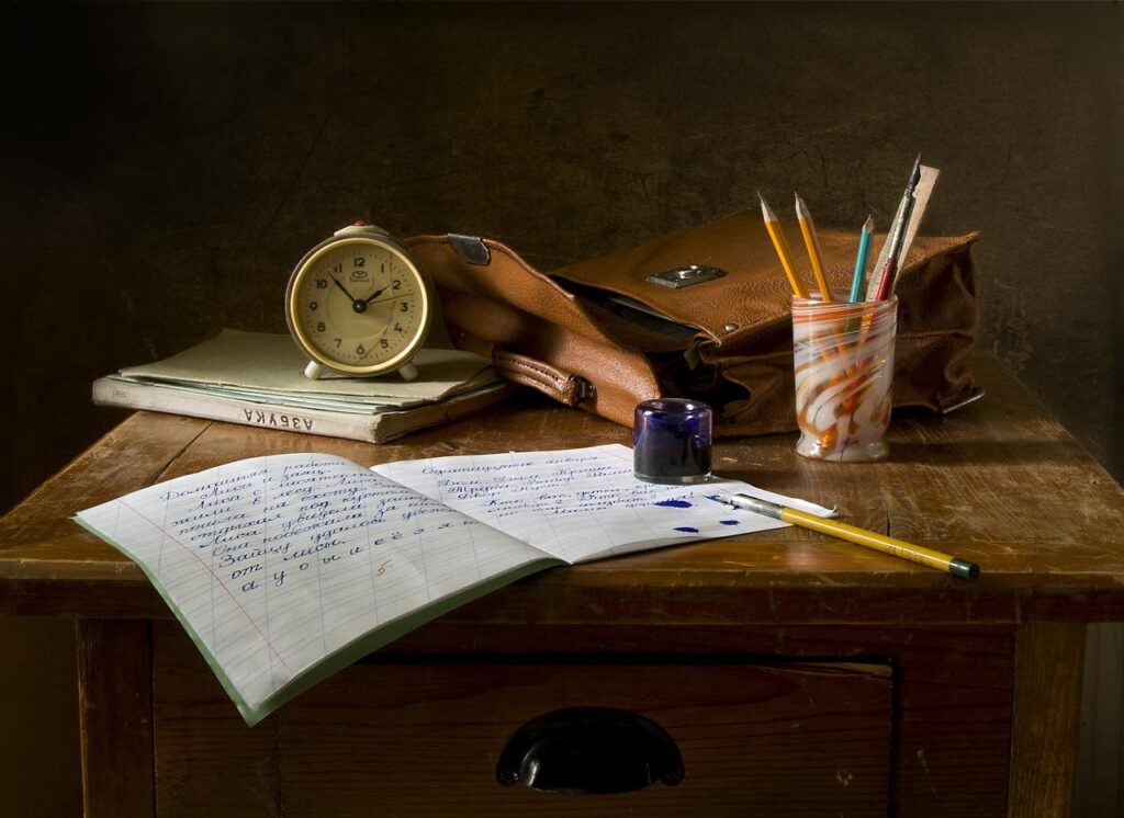 JLNich Author Blog Beats Article: A Writer’s Keystone Habits image of writing paper with clock and spilled ink