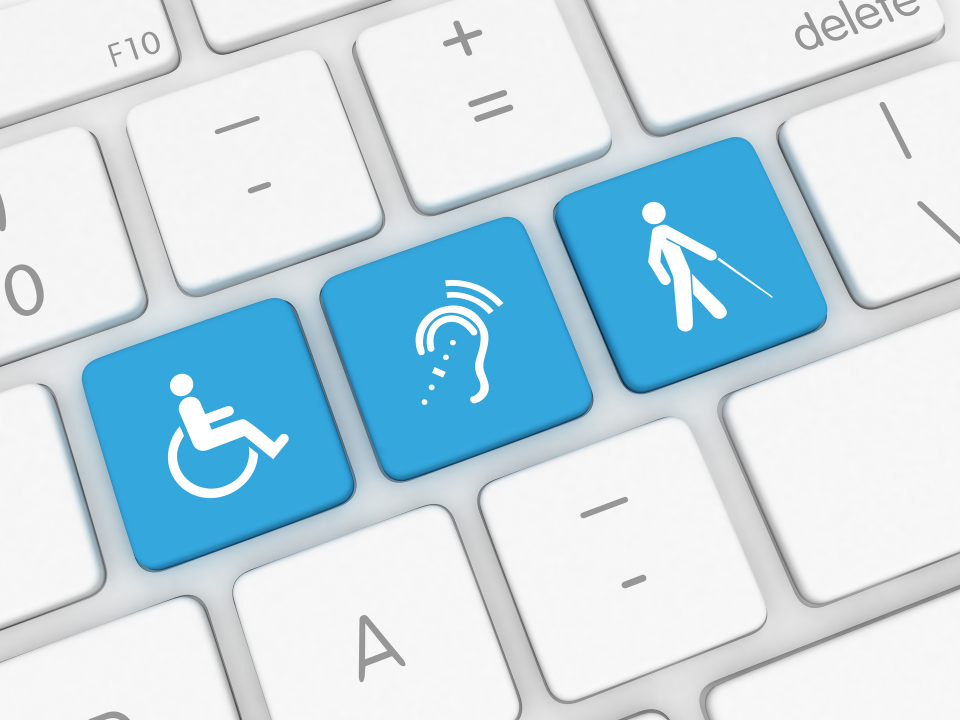 JLNICH blog beats article, Open Pages, Open Doors: Making NaNoWriMo Accessible to All. image for common disabilities, keyboard with wheel chair, hearing, and blind keys