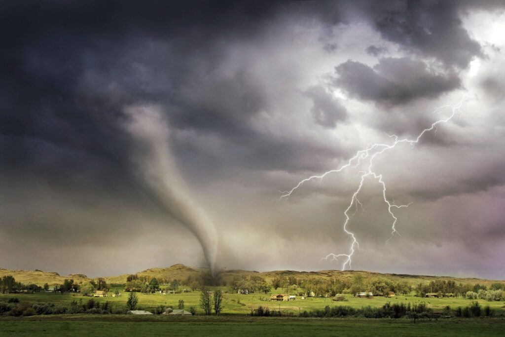 JL NICH blog beats article, Imagining Tomorrow's Climate in Sci-Fi and Fantasy Realms. Storm with tornado and lightening