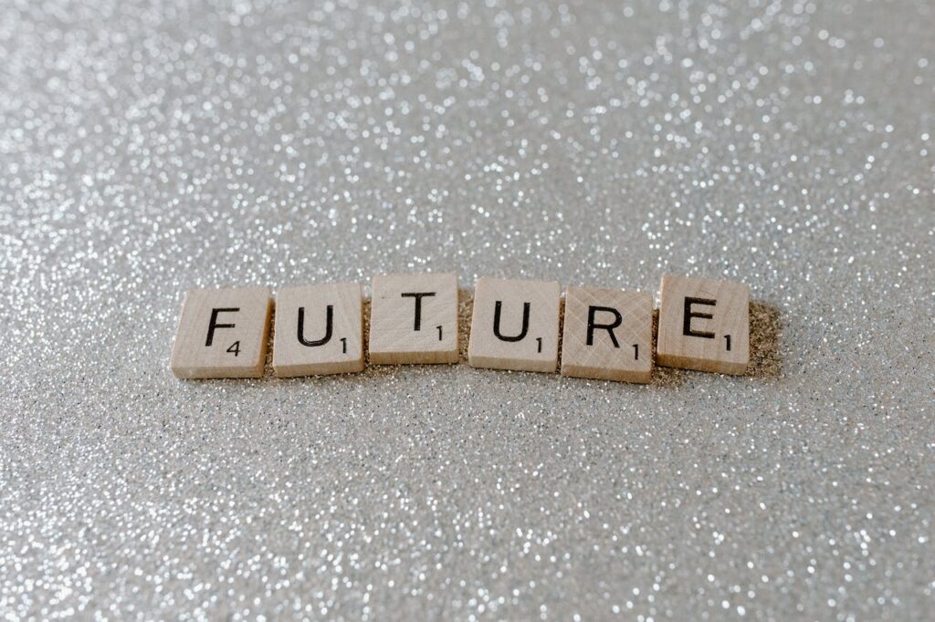 JL NICH blog beats article, SFF Writing Resolutions for the Future: 3-Year and 5-Year. cover image of scrabble tiles spelling the word future