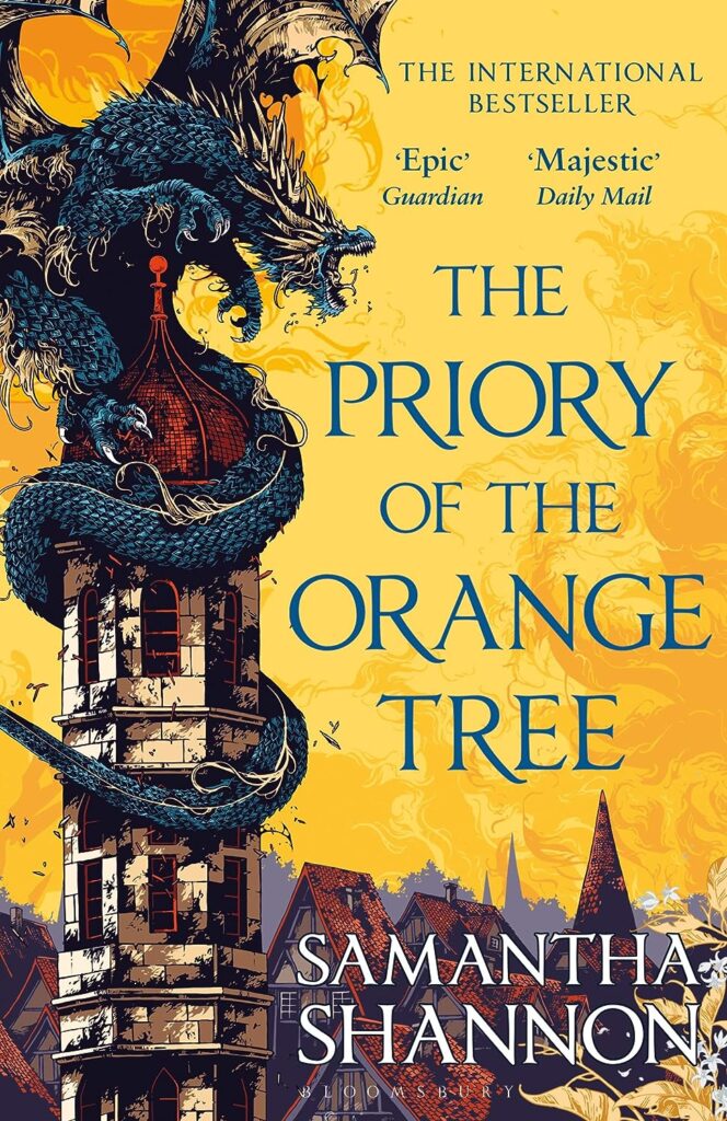 Book cover image for The Priory of the Orange Tree by Samantha Shannon, https://www.goodreads.com/book/show/40275288-the-priory-of-the-orange-tree